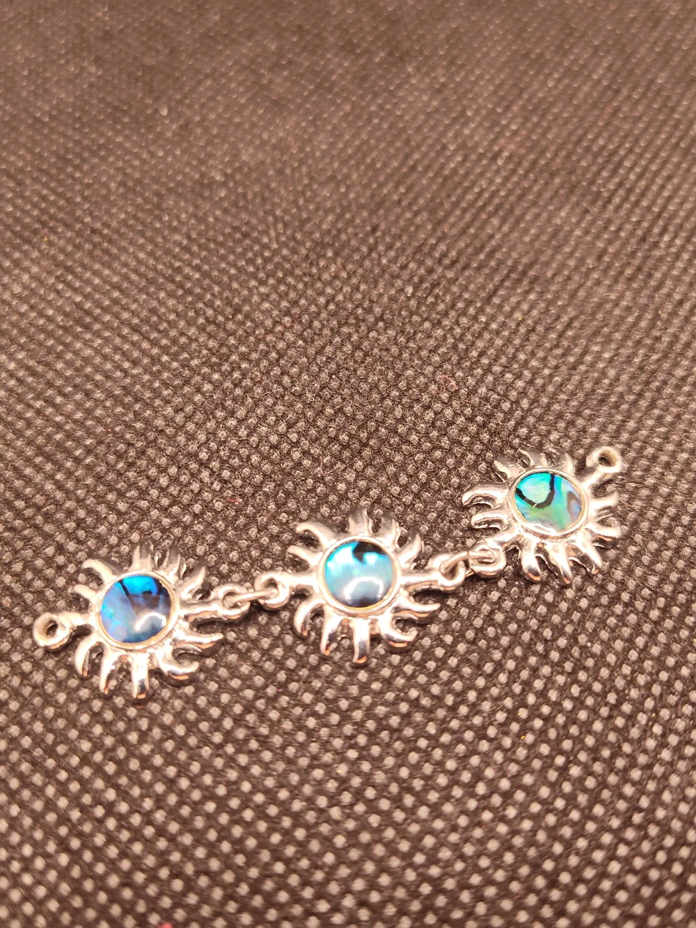 Silver Sunburst Bracelet Connector with Blue and Teal Inlay